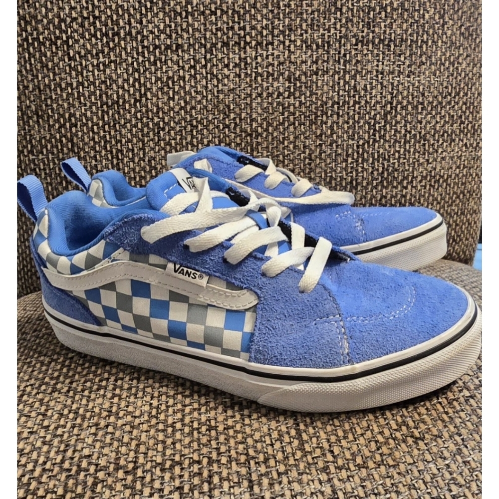 Vans Boys Girls Youth Size 5 5Y Blue Suede Skater Shoes Sneakers Checkered